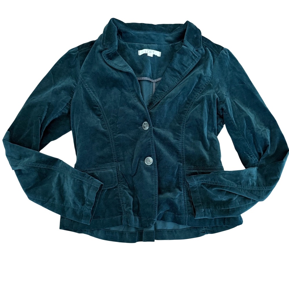 Ann Taylor Loft Forest Green Velvet Peplum Blazer Jacket Size 8 Notched Lapel